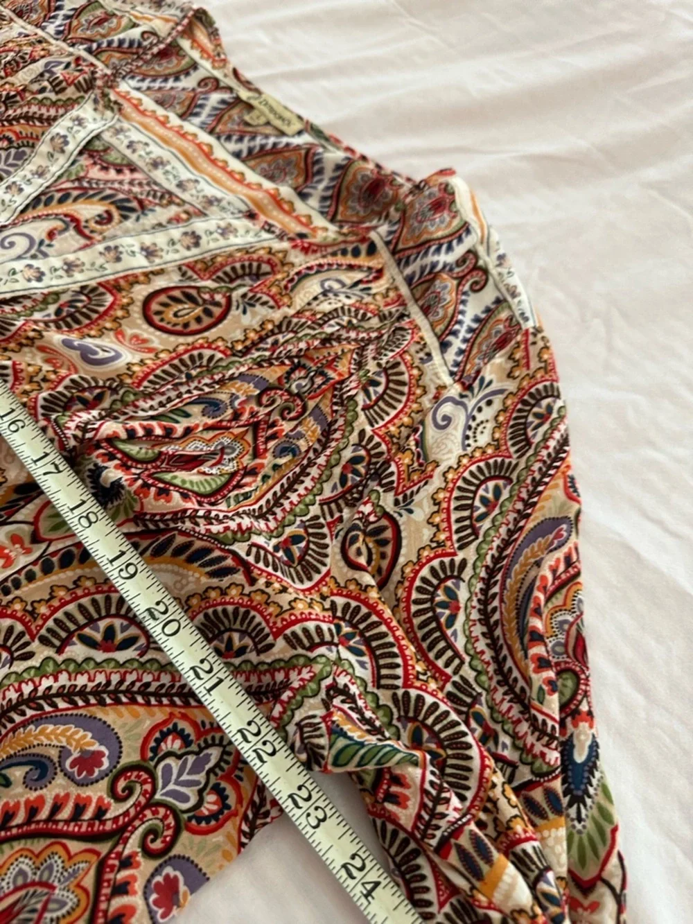Democracy Paisley Split-Neck Blouse in Red, Cream and Green